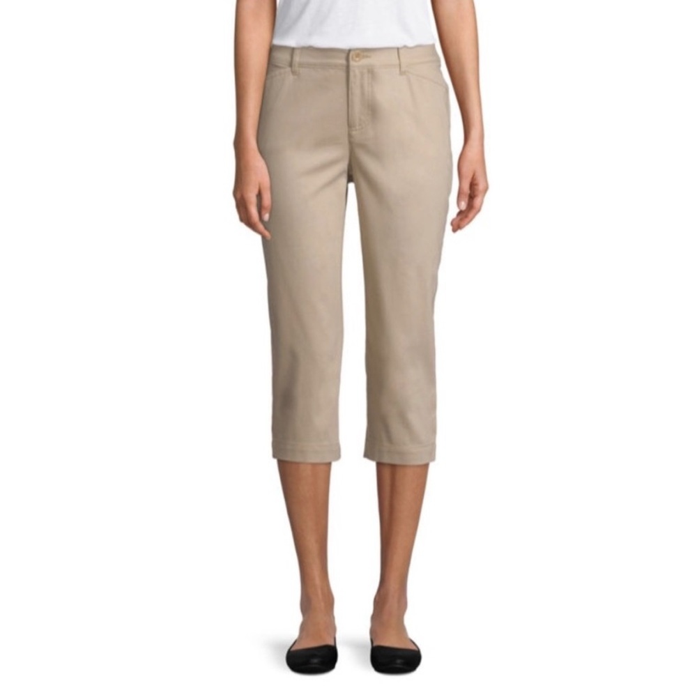 NWT St John’s Bay Tan Khaki Tummy Control Straight-Leg Calf Length Capris Size 8